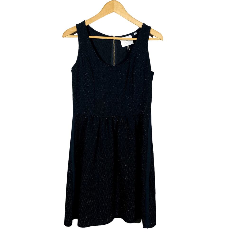 HD in Paris Metallic Tank Dress Side Stripe Black Knee Length Party Scoop - M